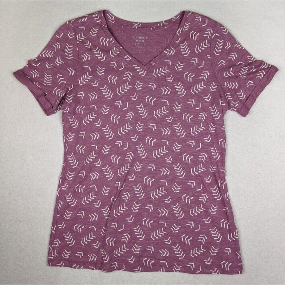 NATURALS BY D&CO - WOMEN'S PURPLE PRINT V-NECK T-SHIRT TOP - SIZE XS - Picture 1 of 6